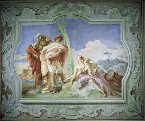 リナルド放棄アルミダ、トルカートタッソ（1544-95）1757で &39;Gerusalemme Liberata&39;から 作： Giovanni Battista Tiepolo